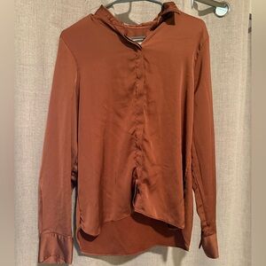 Womens Rust Button-Front Blouse